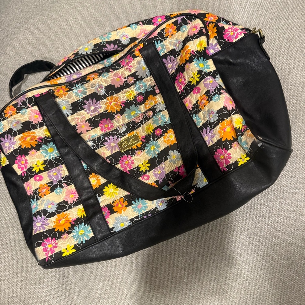 Colorful Floral Travel Bag with Black Accents